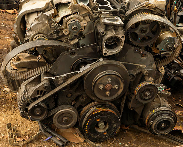Engine parts from a wrecked truck