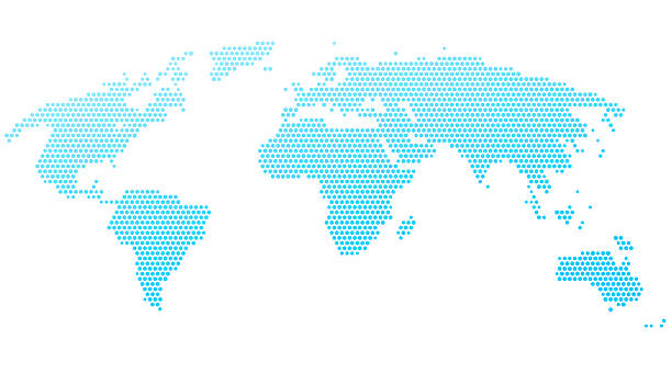 World Map Globe Light Blue Design Element World map globe light blue design element halftone design. earth map dots stock illustrations