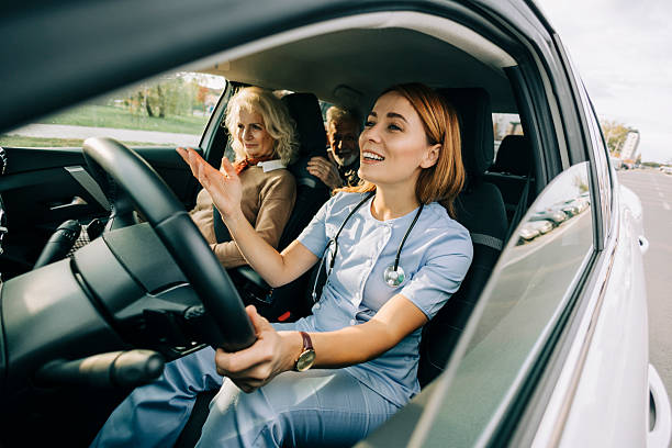 istock Caregiver driving elderly patient to medical appointment 2219087373