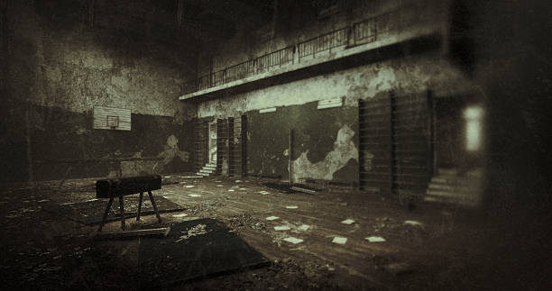 istock Abandoned Gymnasium with Worn Equipment and Dilapidated Interior Details 2219087762
