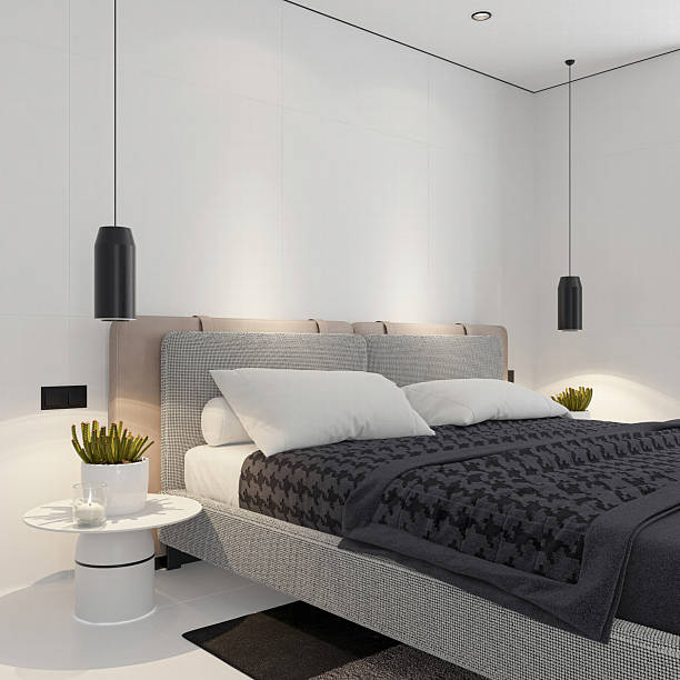 istock Minimalist Modern Bed in a Serene White Bedroom 2219095578
