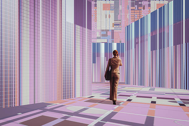 istock Businesswoman walking in VR environment 2219095839