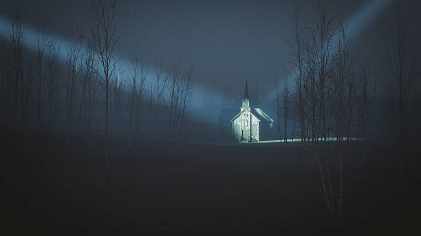 Old church illuminated by mysterious lights