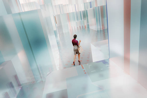 istock Woman walking in VR environment 2219096011