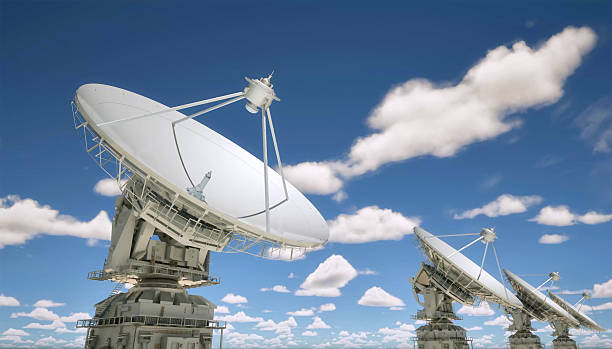 istock Group of satellite dishes for digital telecommunication 2219100610