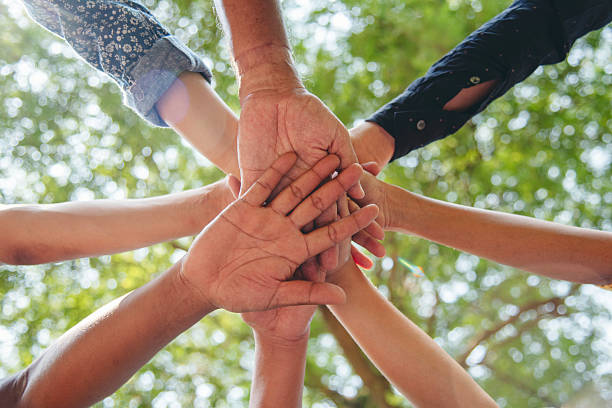 istock Diverse multiethnic Partners hands together teamwork group of multiracial people meeting join hands togetherness. Diversity people hands join empower partnership teams connection volunteer community 2219103740