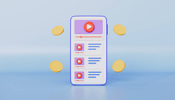 istock Mobile phone modern playing video with coins, passive income concept 2219105221