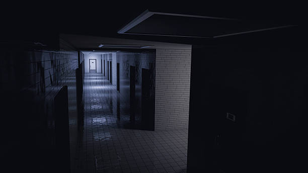 istock Abandoned Laboratory Corridor with Dark Atmosphere and Reflections. 3d render. 2219107012