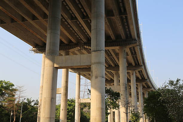 Concrete bridge dilapidated pillars.