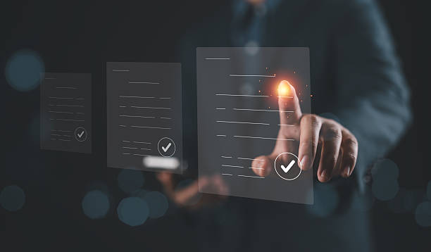 istock Businessman check and check mark on document online, Business Agreements and Approvals, business contract signing, Confirmation of contract documents, idea of employment project review 2219114858