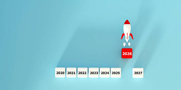 istock Dynamic 3D render of a business launch concept, with a rocket soaring from a 2026 block. Symbolizes future growth, innovation, success, perfect for strategic planning, marketing, and business visuals. 2219123645