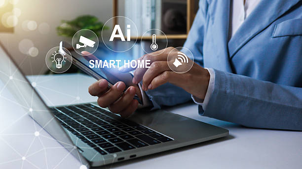 istock Ai (Artificial Intelligence) smart home app and security camera, private house, smart home Automation Control System. Innovation technology internet Network Concept. 2219128261