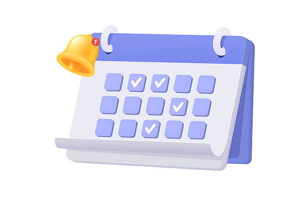 istock Event schedule calendar with bell, agenda. Desktop office event planner on white background. 2219129441