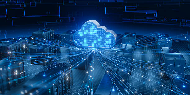 il simbolo di cloud computing si connette alla rete del data center del server. - cloud foto e immagini stock