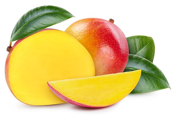 istock Fresh organic mango with leaves isolated on white background 2219136206
