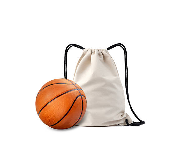 istock Sport items isolated, basketball objects, ball and textile bag,sack. 2219139203
