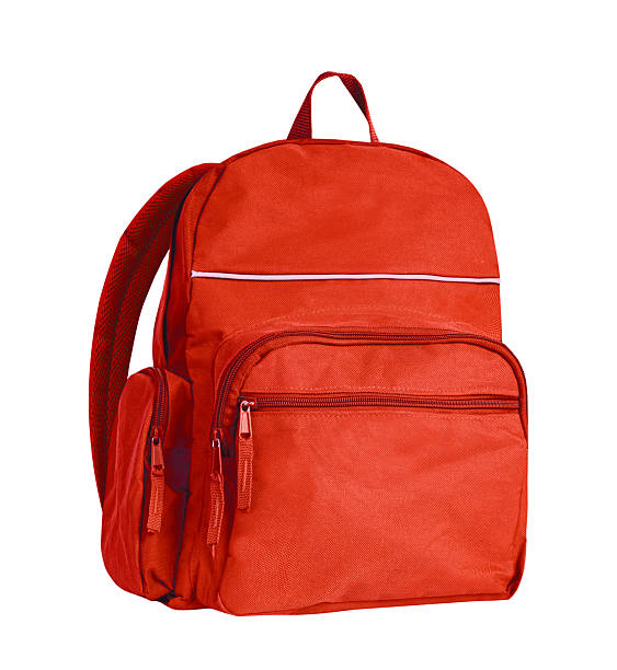 istock Red backpack isolated on white, knapsack,schoolbag.Single object.School item. 2219139436