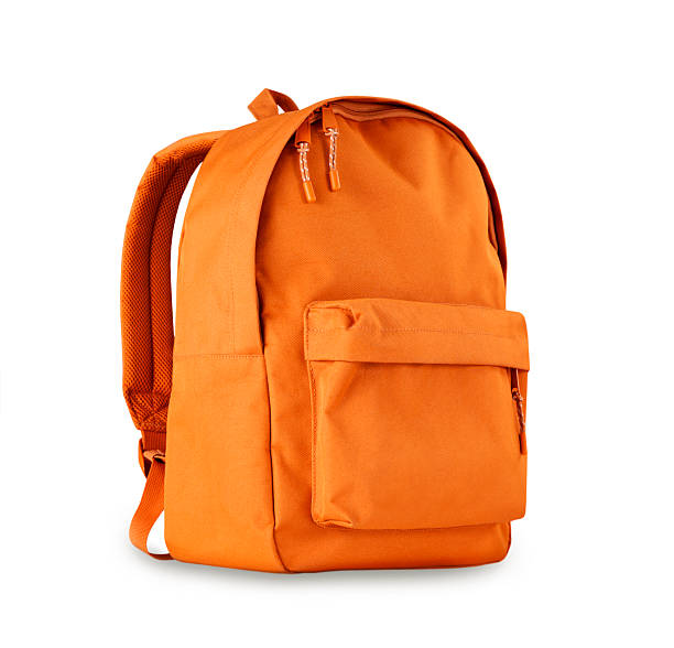 istock Orange backpack isolated with shadow on white background. Schoolbag,knapsack. 2219139455