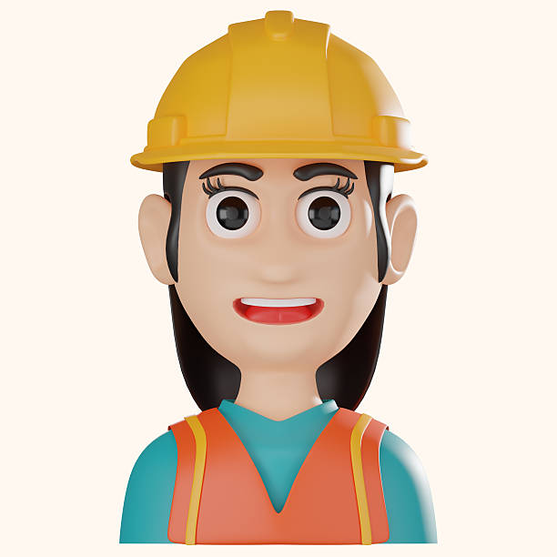 Construction worker avatar with a hard hat and safety gear. Ideal for visuals related to construction jobs and industrial environments. 3D render illustration