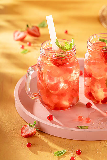 istock Cold strawberry bubble tea for hot summer with balls. 2219141666