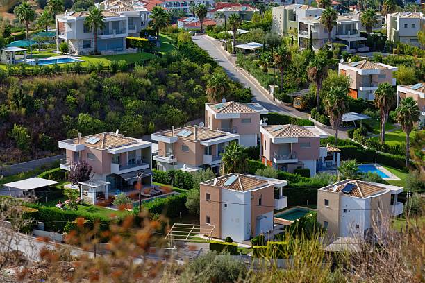 istock A high-angle view shows a cluster of houses 2219142333