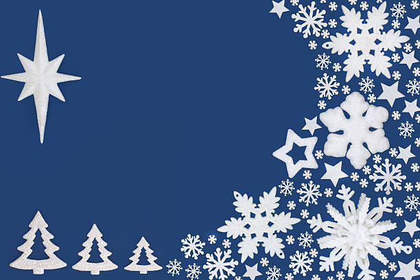 istock Xmas Trees and White Snowflake Star Bauble Border 2219146513