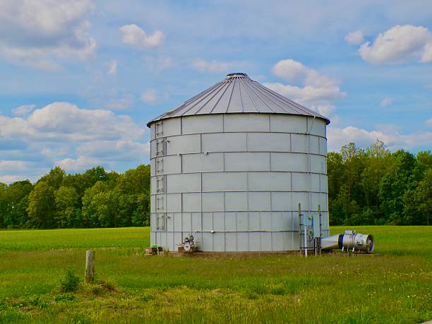Silo on sunny day with blue sky.