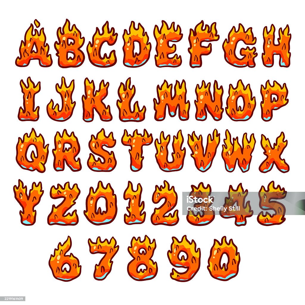 Typography Word Fire Fire Flames Typography Font Lettering Abc Cartoon Vector Text Stock ...