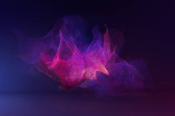 Abstract digital waveforms with vibrant purple and pink hues on a dark background