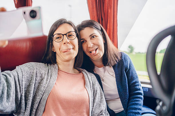 istock Friends enjoy in bus. Traveling concept 2219167603