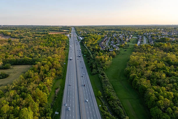 istock Highway cutting through countryside in aerial view. 2219168335