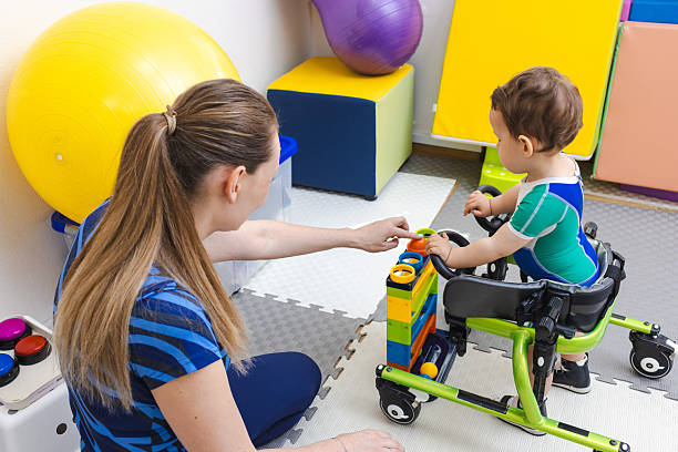 istock Physiotherapist assists a young boy with musculoskeletal disorders using mobility aids during rehabilitation exercises 2219170735