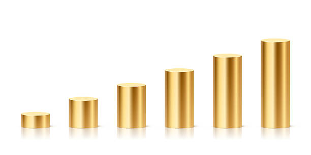 istock Golden metallic cylindrical podiums in ascending height. Minimalist 3D columns for ranking, data visualization, infographics, or product display. Realistic vector illustration 2219180065