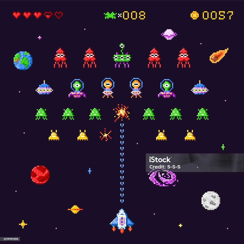 Space Invaders Simple Space Invaders Game Spaceship Battle Retro Video Game Computer Vintage ...