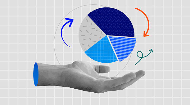 istock Retro collage hand holding pie chart diagram. Business data and market share concept. Modern retro grunge. 2219194503