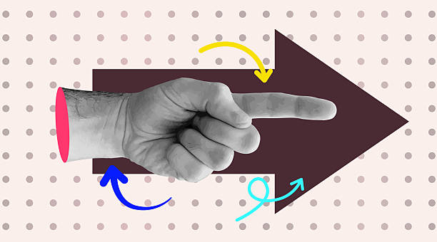 istock Trendy Retro Collage Hand pointing finger and forward arrow. Business success and startup development. 2219194525