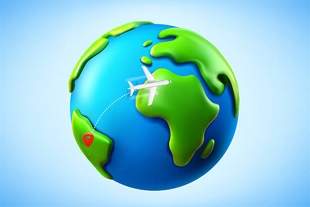istock Air travel concept with aircraft and globe with map pin. 3d vector illustration 2219198032