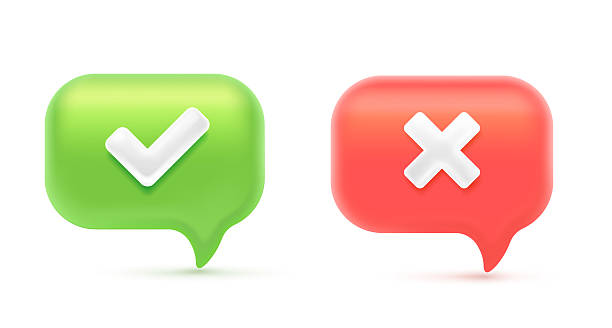 istock Vector illustration of realistic red and green color text speech bubble with check mark and cross on white background. 3d cartoon style design of agree and refuse speech bubble. Social media symbol of communication icon 2219199174