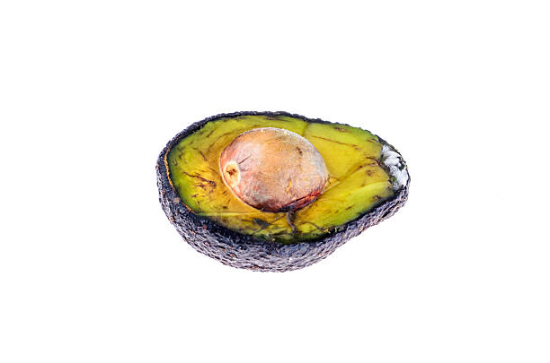 istock Half spoiled avocado with mold and pit on white background 2219215245