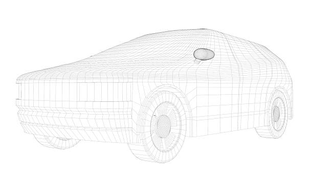 3D model of a hatchback car image on black background.