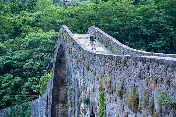 Woman on the Maddalena Bridge in Mozzano near Lucca