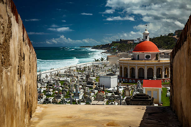 San Juan, Puerto Rico, the Santa María Magdalena de Pazzis Cemetery, just outside the walls of the Castillo San Felipe del Morro and overlooking the Atlantic Ocean.