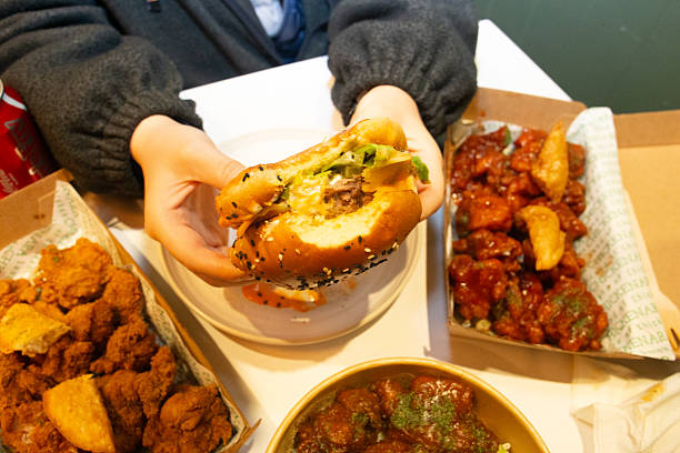 Korean deep dried chicken with sweet buns and spicy sauce
