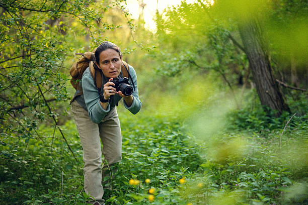 istock Woman Explorer Uses Retro Film Camera in Rainforest 2219227807