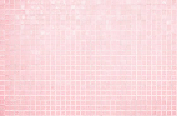istock Pink tile wall chequered background bathroom floor texture. Ceramic wall and floor tiles mosaic background in bathroom and kitchen clean. Pool design pattern geometric with grid wallpaper decoration. 2219228037
