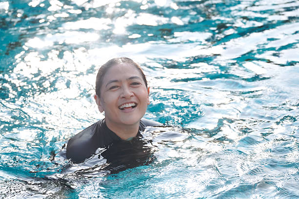 istock Women swimming in the pool 2219253156