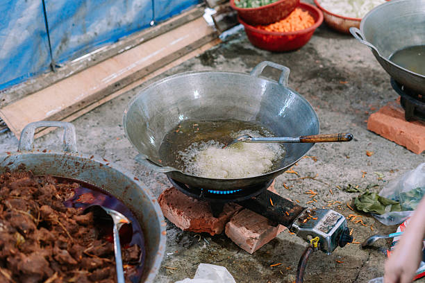 istock Street food preparation showcasing cooking process in a large wok 2219254714