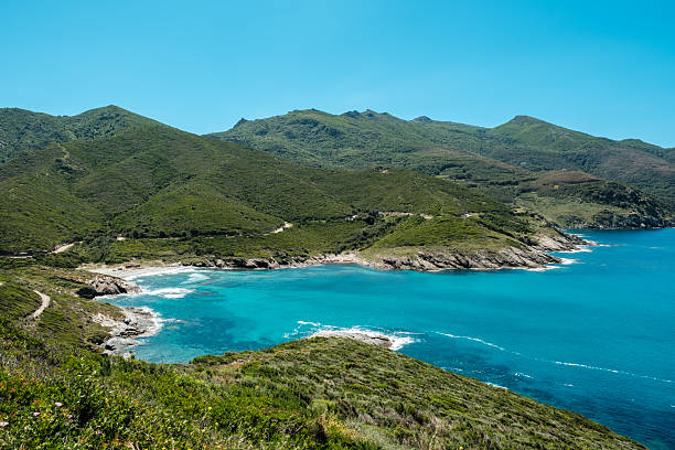 Plage d'Aliso and the turquoise Mediterranean sea on the west coast of Cap Corse in Corsica