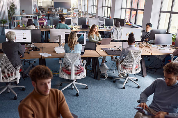 istock Large group of graphic designers working in a computer software company. 2219263015