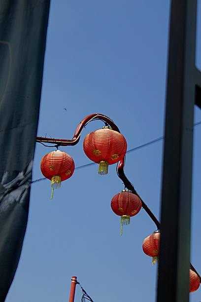 istock Chinese Lanterns Hanging Against Blue Sky Between Curtains 2219266956